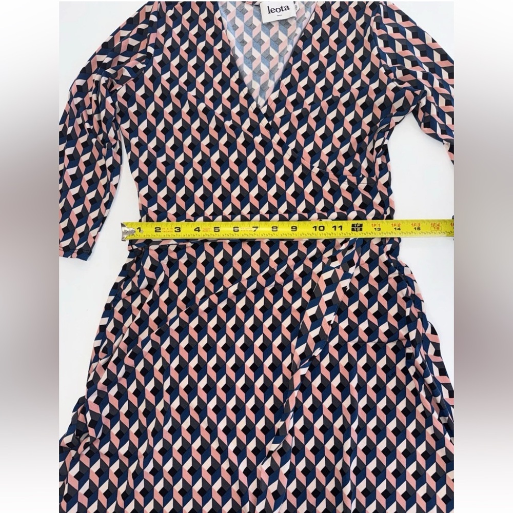 Leota Original Wrap Dress Geometric Handmade In USA navy blush Geometric Sm - Picture 4 of 10